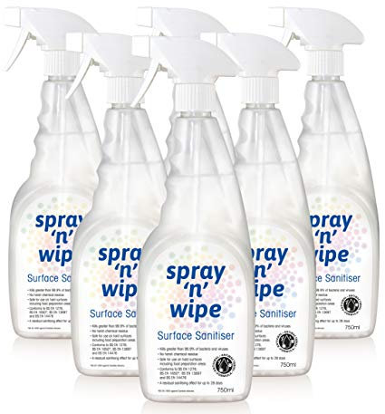 Spray N Wipe | Antibacterial Spray Cleaner | 6 x 750ml Bottles | Kitchen & Bathroom | Antiviral Surface Cleaning | Anti Bac Cleaner | Lasting Effect Up To 28 Days