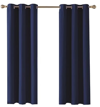 Home In Style 4U Thermal Insulated Blackout Curtains for Bedroom Windows Navy Blue Curtains 90 width x 108 drop 2 Panels, Ring Top Eyelet Super Soft Blackout Eyelet Curtains for Living Room