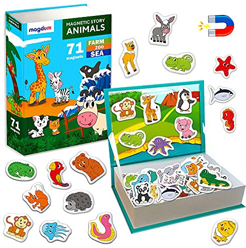 MAGDUM Tiere Magnetbuch - 71 Magnete Kinder für Magnettafel - Kühlschrankmagnete Kinder - Magnete kühlschrank - Magnet Spielzeug Kinder - Magnete Tiere Magnetspiele für Kinder ab 3 jahre - Magnettiere