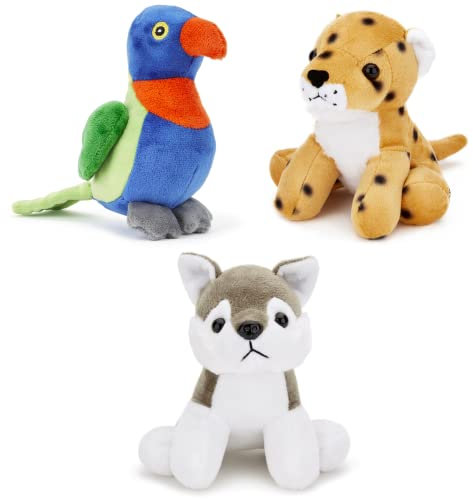 Zappi Co Kinder Kuschelweiches Plüschtier - Perfekte kuschelige Spielgefährten für Kinder Geburtstage und besondere Anlässe(12-15cm) (Gepard + Lorikeet + Wolf)