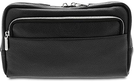 GIUDI ® - Gürteltasche für Herren, Damen, Unisex, echtes Leder, gehämmertes Kalbsleder, Schwarz, 16,50 x 28,00 x 9,00 cm,