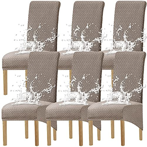 KELUINA XL Stuhlhussen,Universal Stretch Stuhlhussen 2er 4er 6er Set Stuhlbezug für Stuhl Esszimmer (Taupe, 6 Hussen)