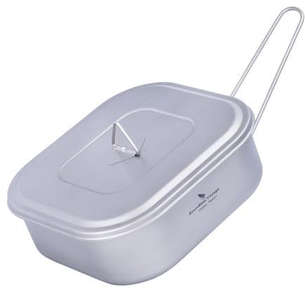 iBasingo 1000ml Titan Militärisches Mess Tin Camping Pan mit Deckel & Klappgriff Outdoor Brapfanne Lunch Boxen Bushcraft Brotdose Große Bentobox Kochgeschirr Leichte Schüssel Dinner Box Ti2084C