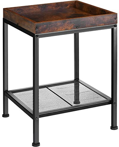tectake Beistelltisch aus Holz und Metall, Industrie-Design, obere Ablage mit hohem Rand, Gitterablage im unteren Bereich, schwarzes Metallgestell (Industrial Dunkelbraun)
