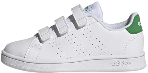 adidas Advantage Court Lifestyle Hook-and-Loop Shoes Chaussures de Tennis, Cloud White/Green/Core Black, 34 EU