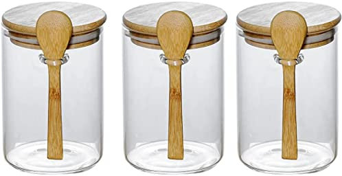 Kuahome Vorratsgläser aus Glas, 3er-Set mit Korkdeckeln und Löffeln, Lebensmittelbehälter für Speisekammer, Babynahrung, Badezimmer, Gewürze, Honig, Süßigkeiten,Kerzenherstellung,Heimwerken und Kunst