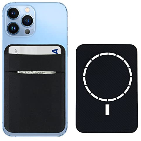 Magnetische Handy-Kartenhalter-Brieftasche,Dehnbare Lycra-Doppeltasche für die Rückseite des Handys,Kreditausweis,Handyhülle,kompatibel mit Magsafe iPhone 14,13,12,Pro,Max & Mag Safe Hülle YesDoes