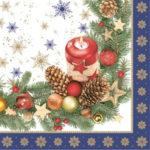 Auswahl Motiv - 20 Servietten/Napkins - ca. 33 x 33 cm 3-lagig - traditionelles Weihnachtsmotiv Kerze Weihnachtskugeln Zapfen Tannenzweig Plätzchen - Tisch-Deko Basteln Serviettentechnik