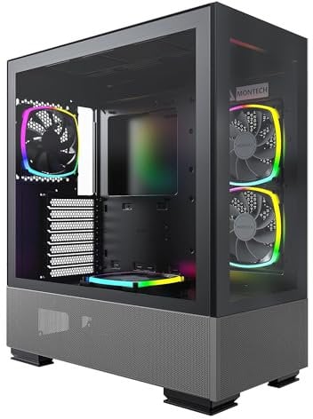 Montech Sky Two, Dual Tempered Glass, 4X PWM ARGB Fans Pre-Installed, ATX Gaming Mid Tower Computer Case, Type C, High Airflow Performance- Black