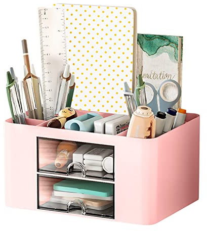 LOMUG Schreibtisch Organizer Kinder, Multifunktionaler Stiftehalter Schreibtisch mit Schublade, 7 Fächer Plastik Büro Organizer Stifte Stifthalter Organizer für Zuhause Büro Schule Geschenk Mädchen