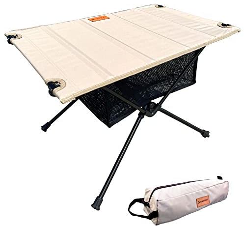 NACETURE Camping Table with Folding Legs and Mesh Storage Basket for Food, Coffee, or Camp Grill Accessories, Lightweight and Portable for Outdoor, Backpacking, Hiking, and Travel