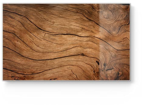 DEQORI Frühstücksbrett Glas | klein 23x14 cm | Motiv Detaillierte Holzmaserung | Design Schneidebrett für Küche | Frühstücksbrettchen antibakteriell & rutschfest | Glasplatte & Servierplatte