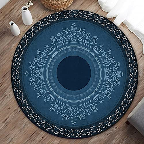 Teppich Retro Dunkelblau Outdoor Teppich Soft Teppich Rund Non-Slip Badezimmerteppich Waschbar Teppich Wohnzimmer Schlafzimmer Children's Room Teppiche Runder Teppich 100cm