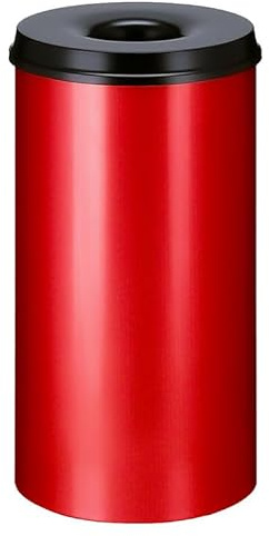 PROREGAL Selbstlöschender Papierkorb & Abfallsammler aus Metall | 50 Liter, HxØ 63x33,5cm | Rot, Kopfteil Schwarz