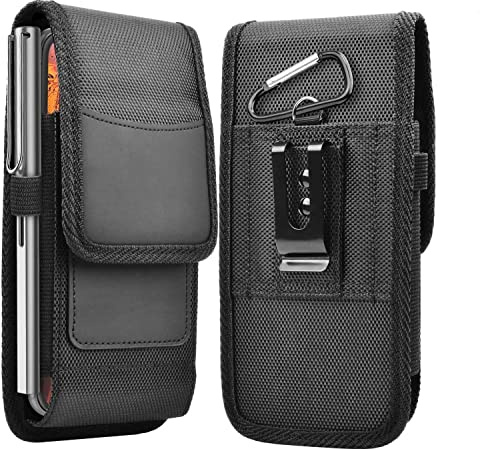 Cadorabo Handytasche mit Gürtelclip kompatibel mit Samsung Galaxy S23 in SCHWARZ -360 Grad Schutzhülle mit Gürtel Schlaufe in Nylon -Gürteltasche mit Karabinerhaken und Stiftehalter -Case Cover