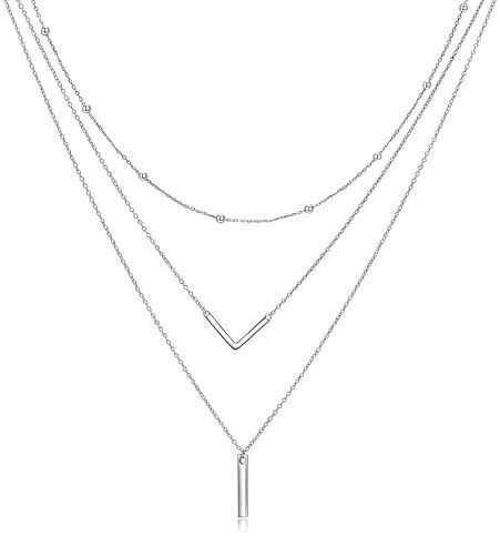 HUKKUN Collana da donna in argento sterling 925 boho a più file, idea regalo per donna, Nessuna pietra preziosa
