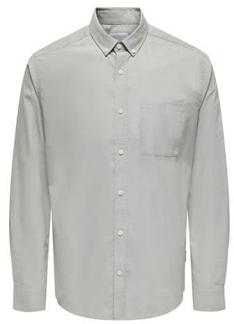 Camisa de Hombre ONLY&SONS Ajustada Manga Larga Estilo Oxford Elegante cómoda Camisa Masculina, Color:Verde Oscuro, Talla:M