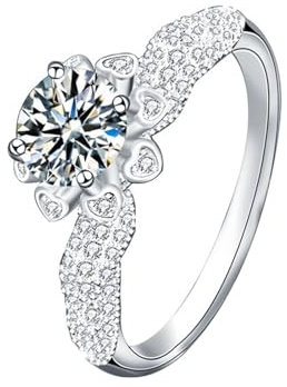 Homxi Anillo Plata de Ley Mujer 925,Anillo de Matrimonio Flor con Moissanita 1ct Anillo Plata Mujer Boda Tamaño 9(49.4mm)