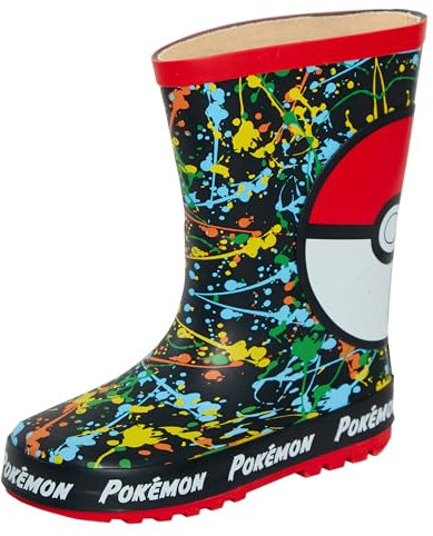 Pokemon Stivali di gomma Wellington per bambini ragazzi ragazze Pikachu pioggia neve stivali Wellys, Pokeball, 30 EU