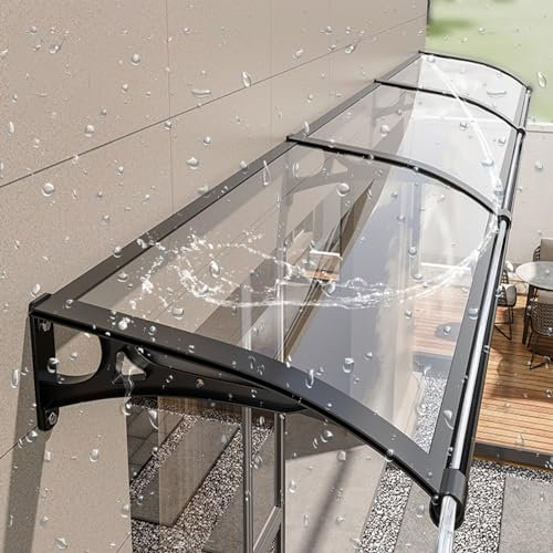 Polycarbonate Curved Window Awning,Modern Patio Windows Balcony,Front Door Awning Canopy,Exterior Roof Terrace Canopies,Window Awning,Outdoor Sunlight Protection Entry Door,UV Rain Snow. ( Color : Bla