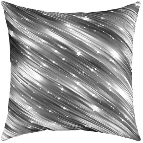 silberne Linien Kissenbezug für Couch Schlafsofa, Traumhafte Sternenhimmel Pailletten Sterne Kissenbezug Kissenbezug 40x40, Moderne Geometrie Kunst Kissenbezug Set für Schlafzimmer Wohnzimmer