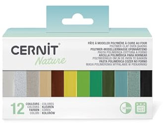 CERNIT CEASS004C - Set mit 12 Farben Ofenhärtende Polymer-Modelliermasse Essentials à 25g, für Bastelaktivität, Natur, 1 Set