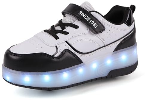 Schuhe mit Rollen für mädchen Jungen Verstellbare Rollschuhe Schuhe Einziehbar Turnschuhe mit Rollen für Kinder LED Blinkend Roller Skate Shoes für Outdoor-Sportarten,Schwarz,34EU