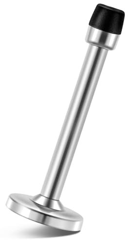 Door Stopper, 4 Inch Door Stop, Wall Mounted, Brushed Stainless Steel with Rubber Bumper Tips Wall Protector, Silver