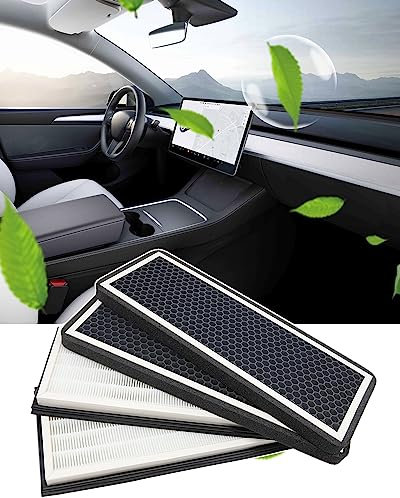 KKTR-CAR Für Tesla Model Y Externer Hepa-Luftfilter mit Aktivkohle, Externer Umluftmodus, Ersatzluftfilter für Tesla Model Y Bio-Defense Modus (2019-2024) (4 Stück)