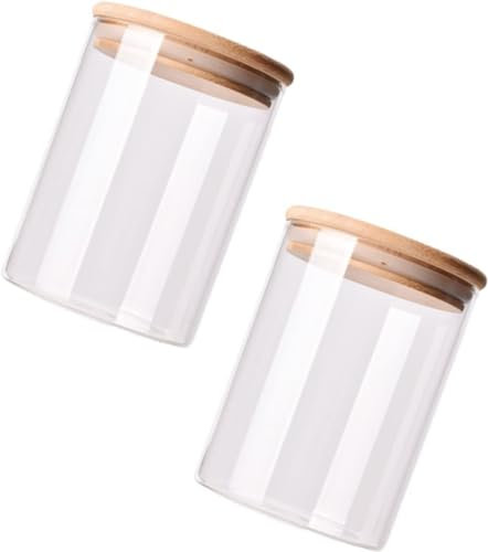 YIMUBDBM 2pcs Sealed jar Sealed canisters Bulk Food Coffee airtight Container Food Storage Jars Tea tins can Glass Tea jar Glass containers for Food Glass Jar with Cover Wood Cookie jar