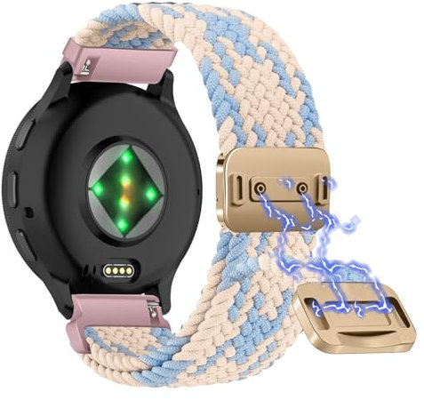 Niboow 22mm Intrecciato Cinturino per Garmin Venu 3/Forerunner 265, 255, 255 Music/Venu 2, Elastica Nylon con Fibbia Magnetica Watch Band per Huawei Watch GT 5 46mm/GT 5 Pro 46mm/GT4 46mm - Blu/Rosa