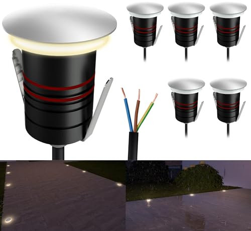 SSC-LUXon 6x JAVO Mini Garten Boden Einbau LED 230V Spots indirekt blendfrei - rostfreie Bodenlampen IP67 trittsicher wetterfest