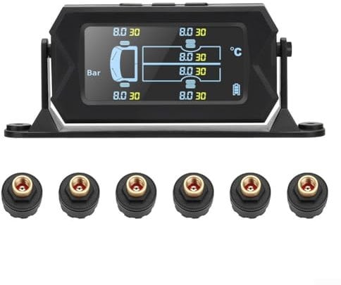 Electronic Tire Pressure Gauge, Wireless Solar TPMS6 Display Tyre Pressure Monitor, Digital Real Tire Pressure Monitoring for 6-Wheel Trucks(8bar)