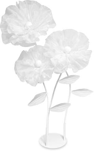 Rainbows & Lilies Riesige stehende weiße künstliche Blumen zur Dekoration - 3 große Organza-Blumen mit Stielen & Ständer für Hochzeit, Party, Bühnenrequisite, Event, Geschäft und Heimdekoration (0,9 m