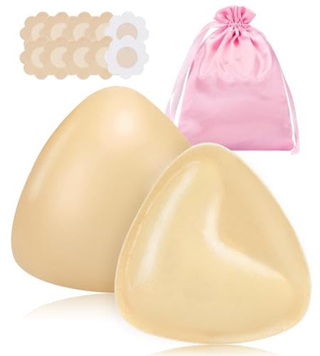 Sticky Bra Pads with Nipple Pasties, Women Girls Removable Bra Fillers, B Cup Reusable Silicone Bra Inserts Push Up, Swimsuit Bikini Enhancer Cup Pads, Washable Breast Padding for Any Cup Cover