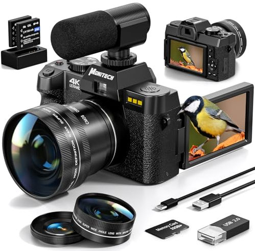 Monitech 48MP Digital Camera for Photography 16x Digital Zoom 4K Video Camera for Photography vlogging camera for Youtube with SD Card 32gb(Black)