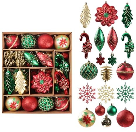Champracer Weihnachtskugeln, 70 Stück Weihnachtsschmuck, Bruchsichere Weihnachtsschmuck, Kunststoff Weihnachtsbaumkugeln, Dekoration für Weihnachtsbaum, Hochzeit, Party (E,37.5 * 32 * 8 cm)