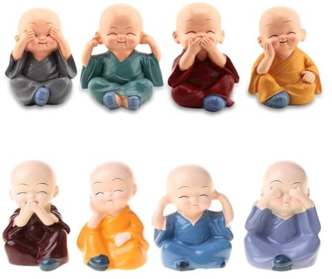 Kleine Mönch-Statue, Kunstharz, Ornament, kleiner Mönch, Kung-Fu-Mönch-Skulptur für Auto-Armaturenbrett-Dekoration, 4 Stück