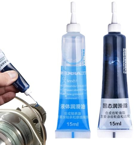 Anloximt Rollenfett und -öl,15 ml Rollenpflege-Reiniger-Schmiermittel - 2-teiliges Angler-Rollenöl und Gleitmittel-Set, für alle Arten von Angelrollen, Rostschutzmittel