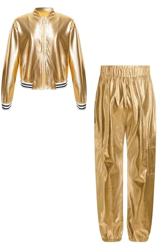 Eandarui Metallic Sportanzug Kinder Mädchen 70er 80er Jahre Retro Jogginganzug Trainingsanzug Langarm Holographic Jacke Mit Lang Hose Dancewear