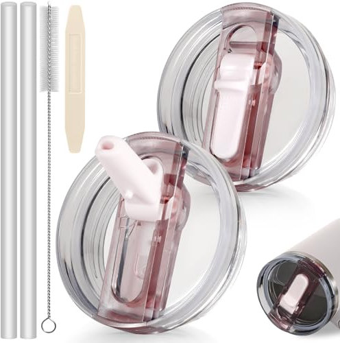 ANTAND 30 oz Flip Straw Lid for Stanley Quencher, 2 Pack Leak Proof 30oz Tumbler Lid Replacement No Spill Cover Top for Stanley Lids Accessories (Rose Quartz, Rose Quartz)