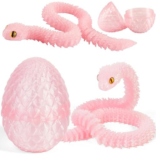 Joycabin 3D Gedruckte Schlange Spielzeug, Ostern 3D Gedrucktes Drachenei Schlangeneier, Easter Schlangeneier, 3D Gedruckte Tiere Spielzeug für Kinder Geschenke Schreibtisch Wohnkultur (Rosa)