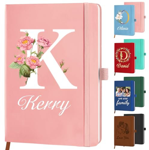 STREADVE Notizbuch Personalisiert mit Namen Initialen Leder Notizbuch A5 Liniert Personalisiertes Notebook Tagebuch Geschenk für Frauen Geburtstag Mädchen Teenager Lehrerin