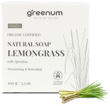 Greenum Bio Zitronengras Seife mit Spirulina - Belebend & Feuchtigkeitsspendend - 100g - Naturseife - COSMOS ORGANIC zertifiziert - Vegan