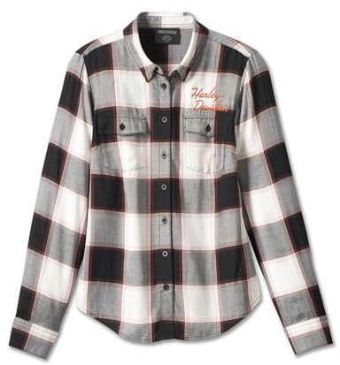 HARLEY-DAVIDSON Classic Logo Plaid Shirt Damen Langarm Hemd