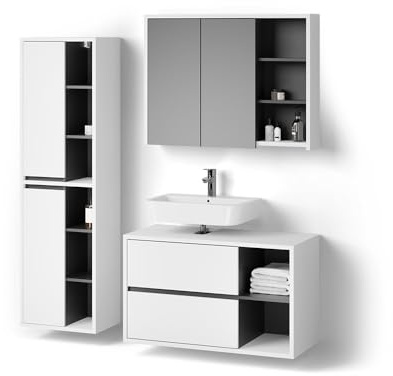 Livinity Ensemble de Meubles de Salle de Bain Vomano, Blanc, 3 Parties
