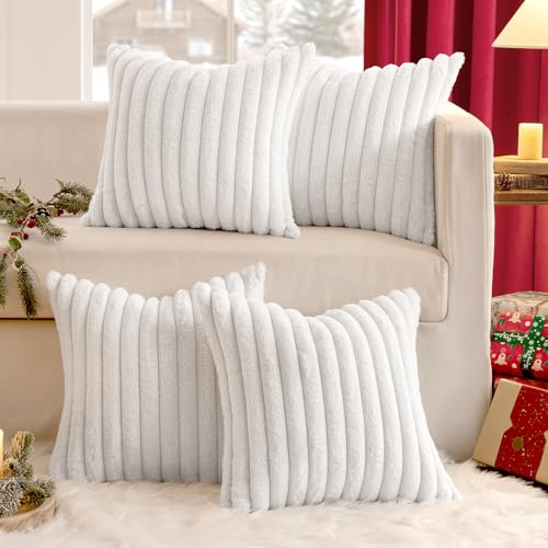 MIULEE Plüsch Kissenbezug 40x40 Kuschelkissen Flauschig Weiß | Kuschel Kissen Kissenbezüge Fell Sofakissen Dekokissen 4er Set Kissenhülle Kunstpelz Weich Waschbar Deko für Couch