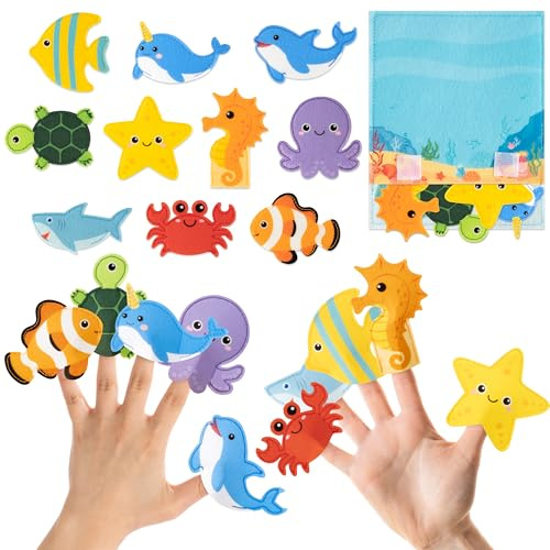 COcnny - Meerestier-Fingerpuppen, 66 Stück Filzpuppen mit Meerbeutel, Bastelset für Kinder, machen Sie Ihr eigenes Zählspielzeug
