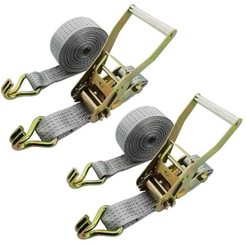 2er-Pack Grauer Hochleistungs-Spanngurt for Ladung, 5,1 cm breiter Zurrgurt mit doppeltem J-Haken, Ratschengurte, Tragkraft bis zu 5000 kg(20.0m/65.6Ft)