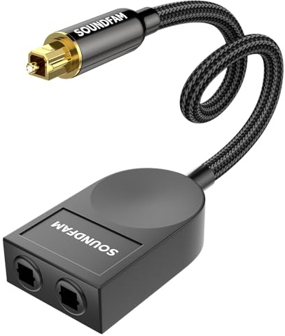SOUNDFAM Optical Cable Splitter 1 In 2 Out Toslink Splitter Digital Optical Audio Cable Splitter for Soundbar to TV - Black (30CM)